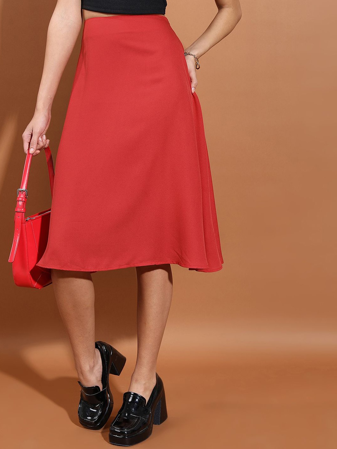 

Tokyo Talkies Women A-Line Knee Length Skirt, Red