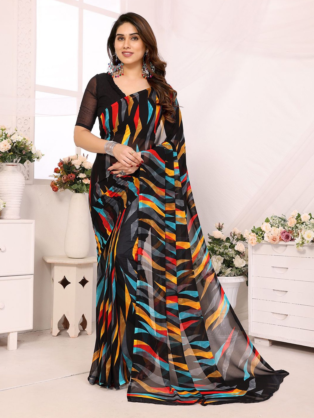 

ANAND SAREES Poly Georgette Saree, Black