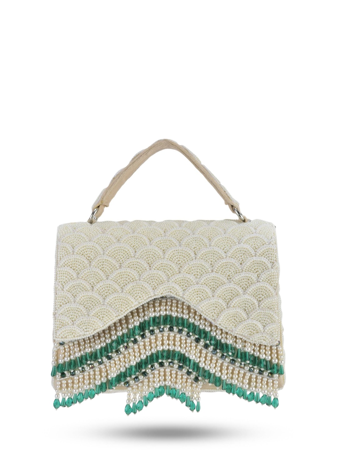 

Forever Noor Women Ethnic Motifs Suede Swagger Handheld Bag with Quilted, Off white
