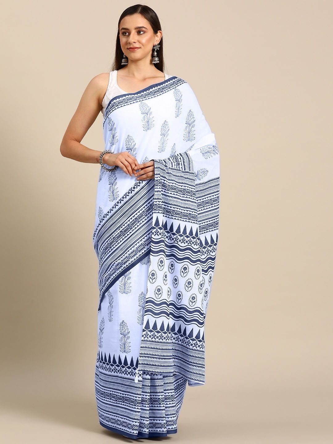 

BUTA BUTI Ethnic Motifs Printed Pure Cotton Saree, Blue