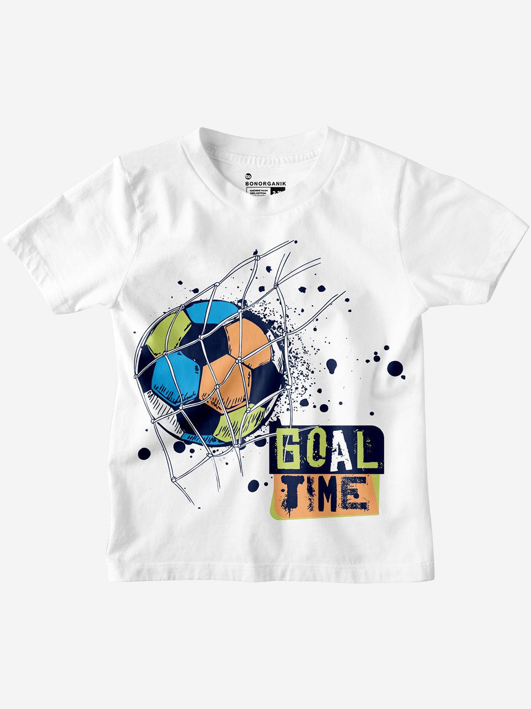 

BonOrganik Boys Graphic Printed Round Neck Cotton T-shirt, White
