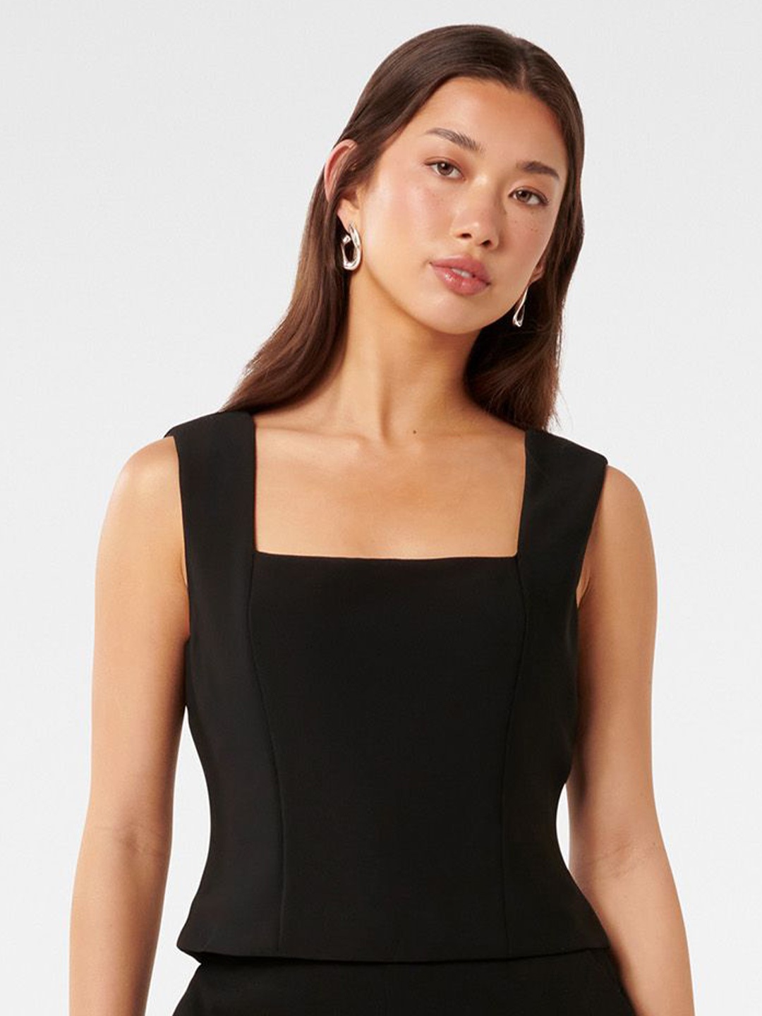 

Forever New Women Solid Square Neck Top, Black