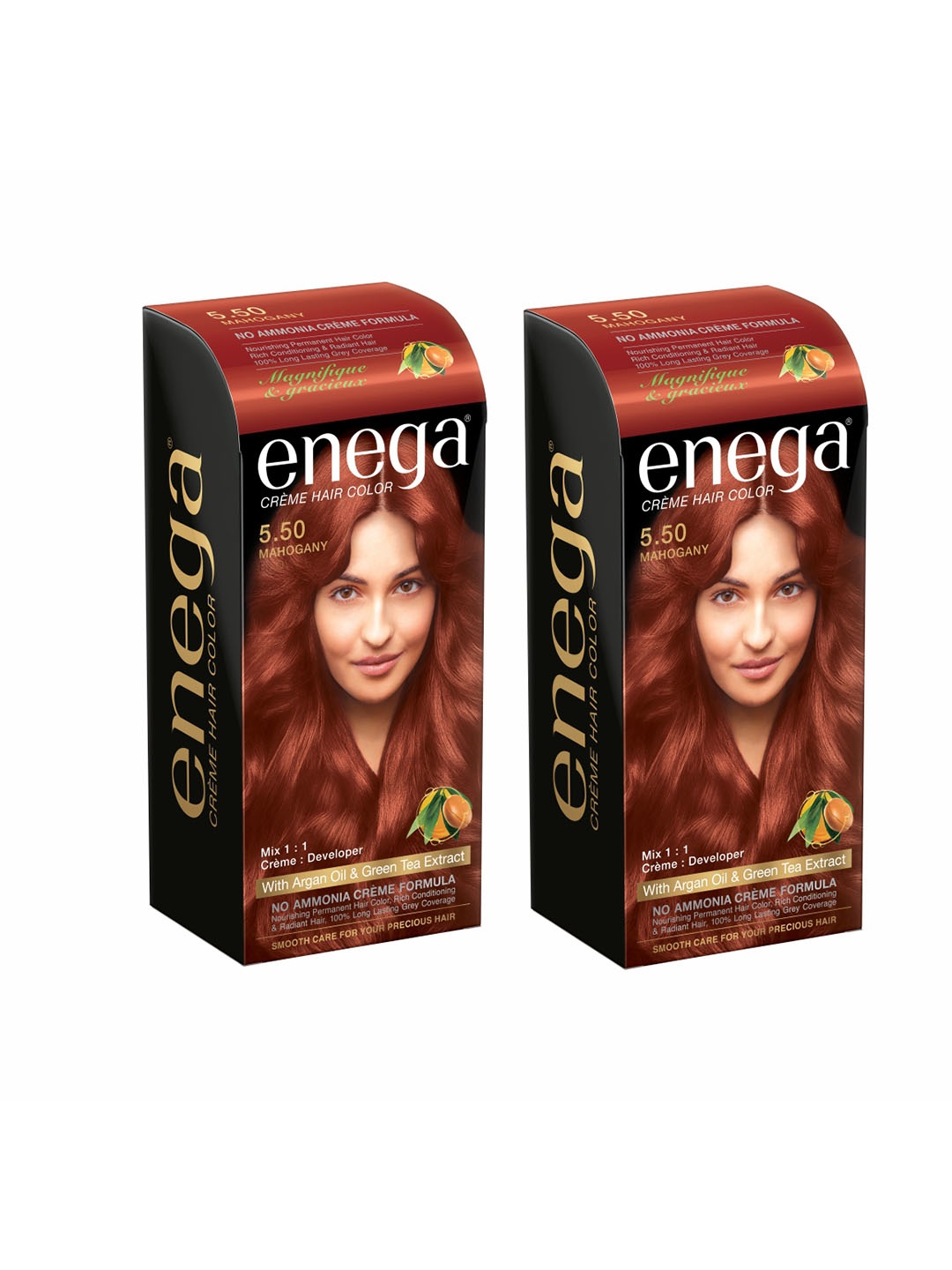 

Enega Set Of 2 Creme Hair Color With Argan Oil 150 ml Each - Mahogany 5.50, Red