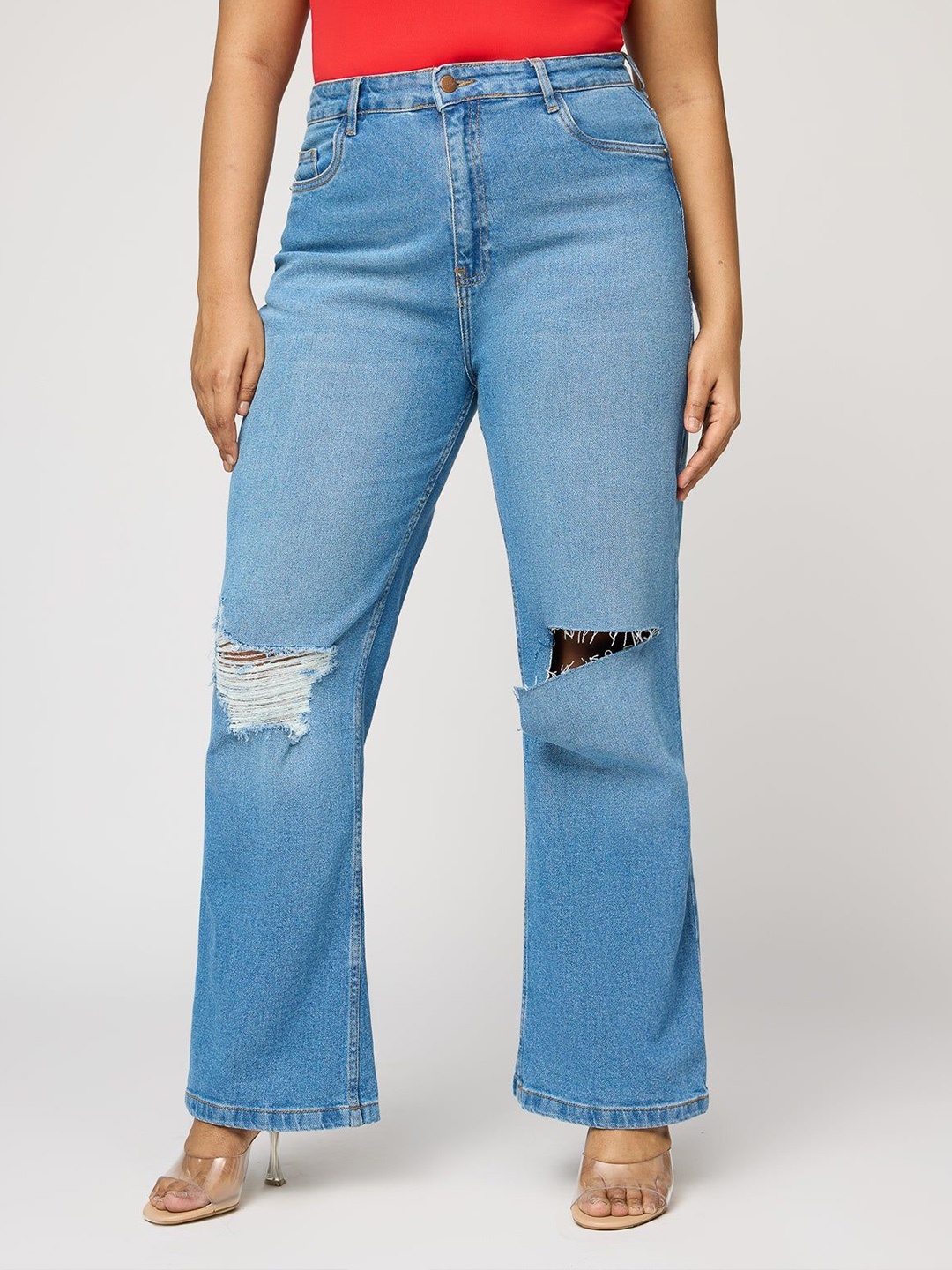 

FREAKINS Women Wide Leg High-Rise Slash Knee Heavy Fade Jeans, Blue