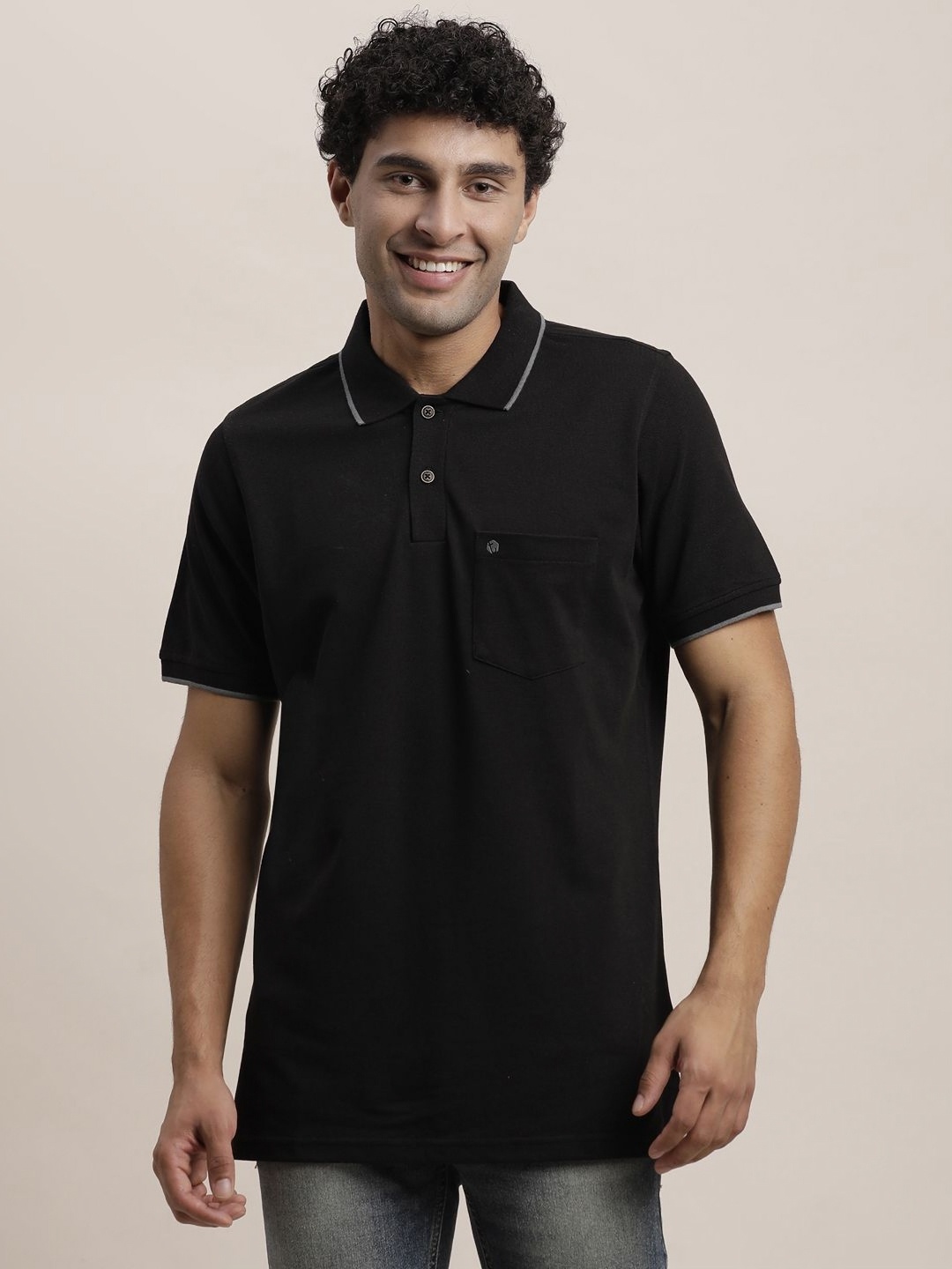 

Turtle Men Cotton Polo Collar Short Sleeves Slim Fit T-shirt, Black