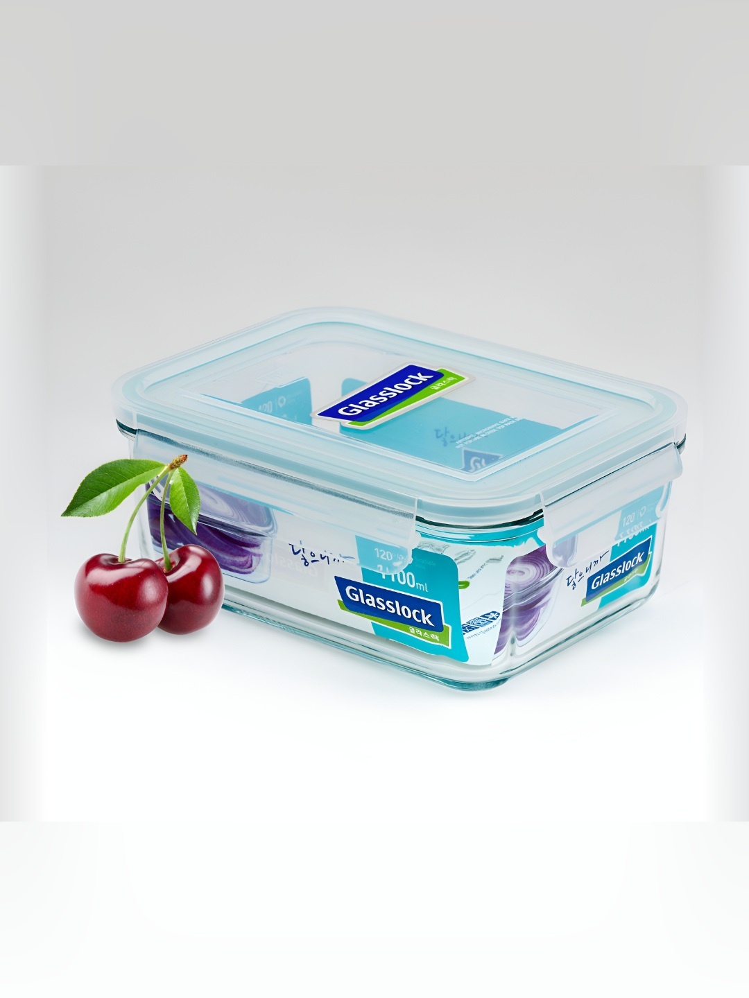 

Glasslock Transparent & Blue Glass Microwave Safe Fridge Container 1.1L