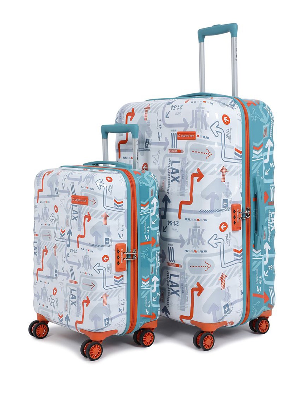 

uppercase JFK Duo Unisex Set Of 2 Printed Hard-Sided Trolley Bags, Teal