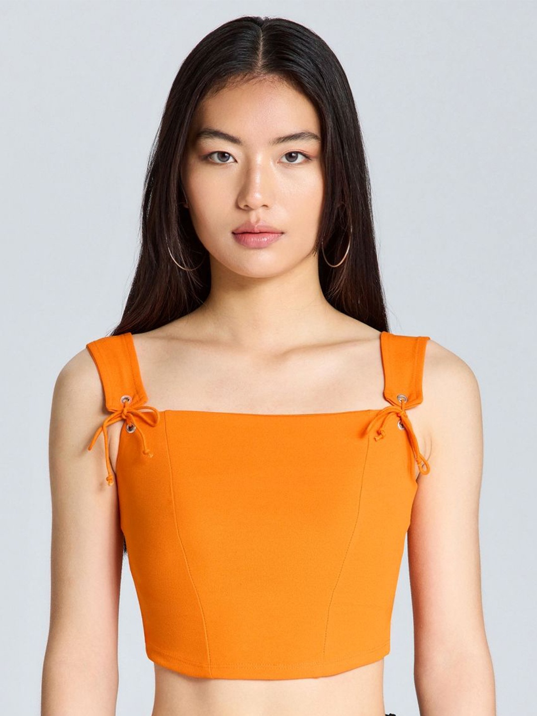 

ZOMODA Women Solid Square Neck Top, Orange