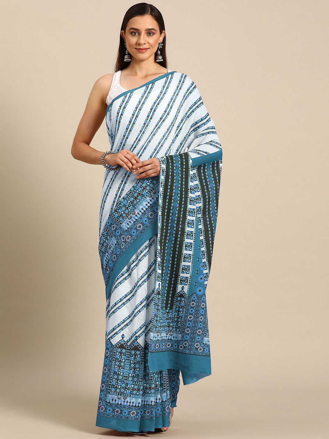 

BUTA BUTI Women Cotton Printed Sarees, Blue