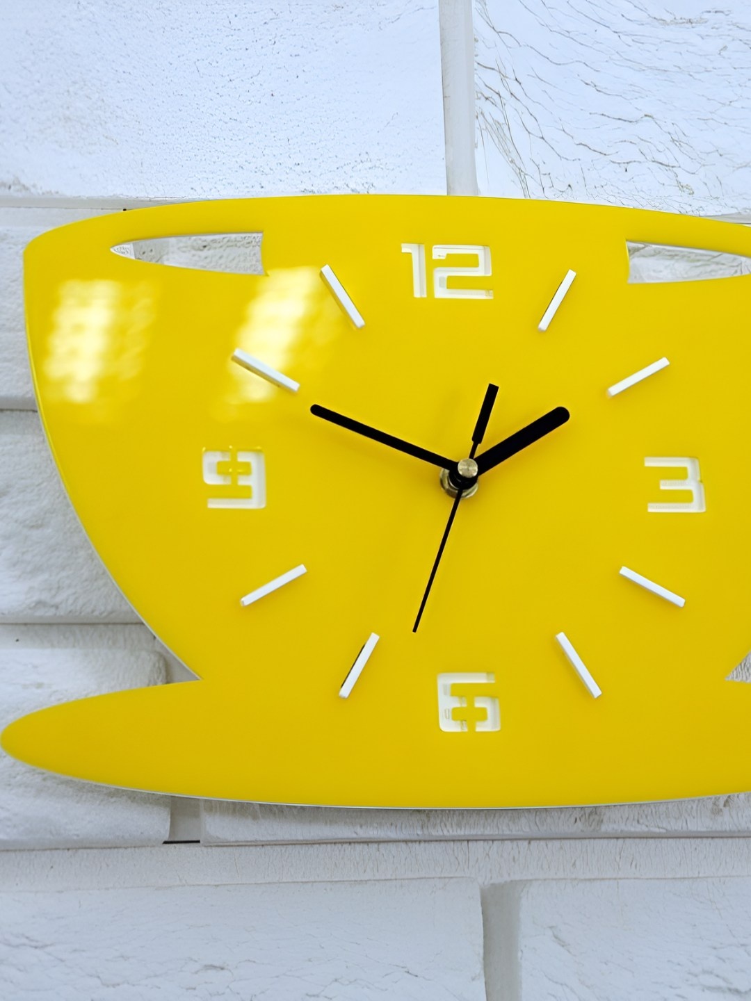 

QEZNEF Yellow & White Quirky Analogue Wooden Wall Clock