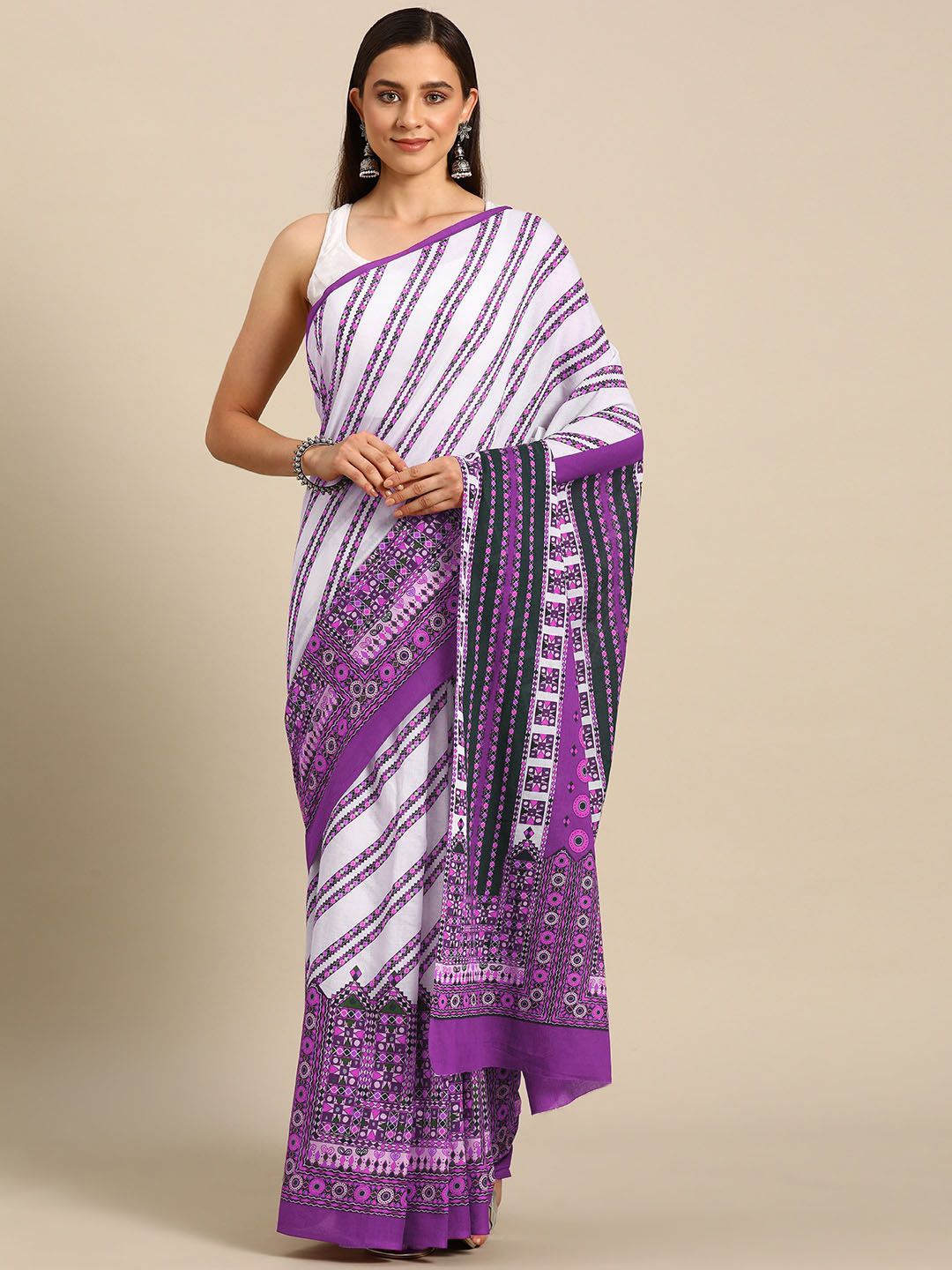 

BUTA BUTI Abstract Printed Pure Cotton Saree, Purple