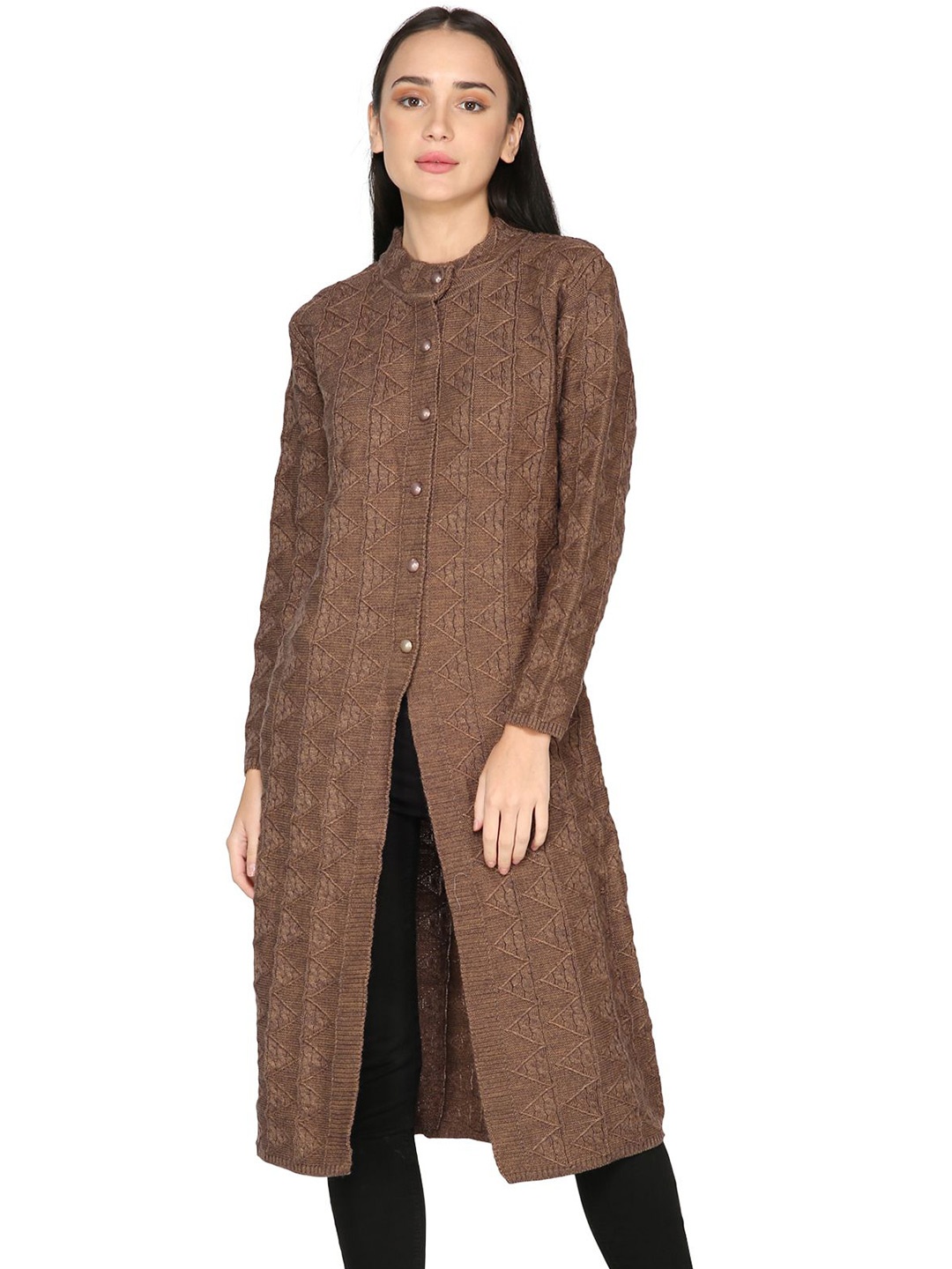 

HAUTEMODA Women Self Design Woollen Cardigan, Brown