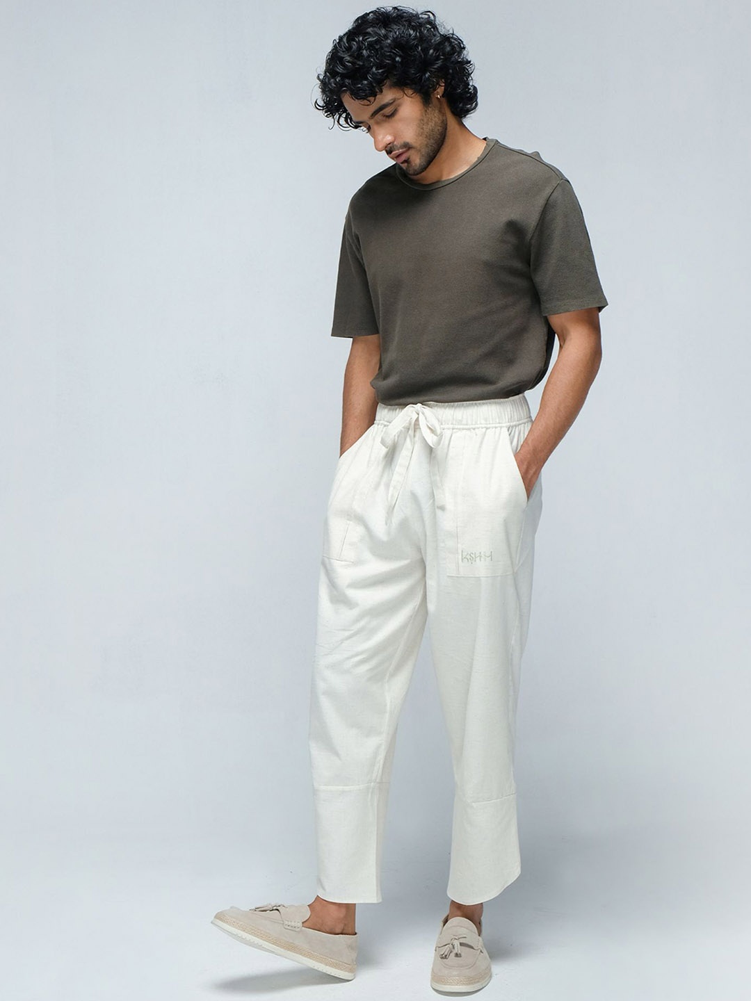 

KSHM Cotton Relaxed Straight Fit Bigchill Track Pants, Off white