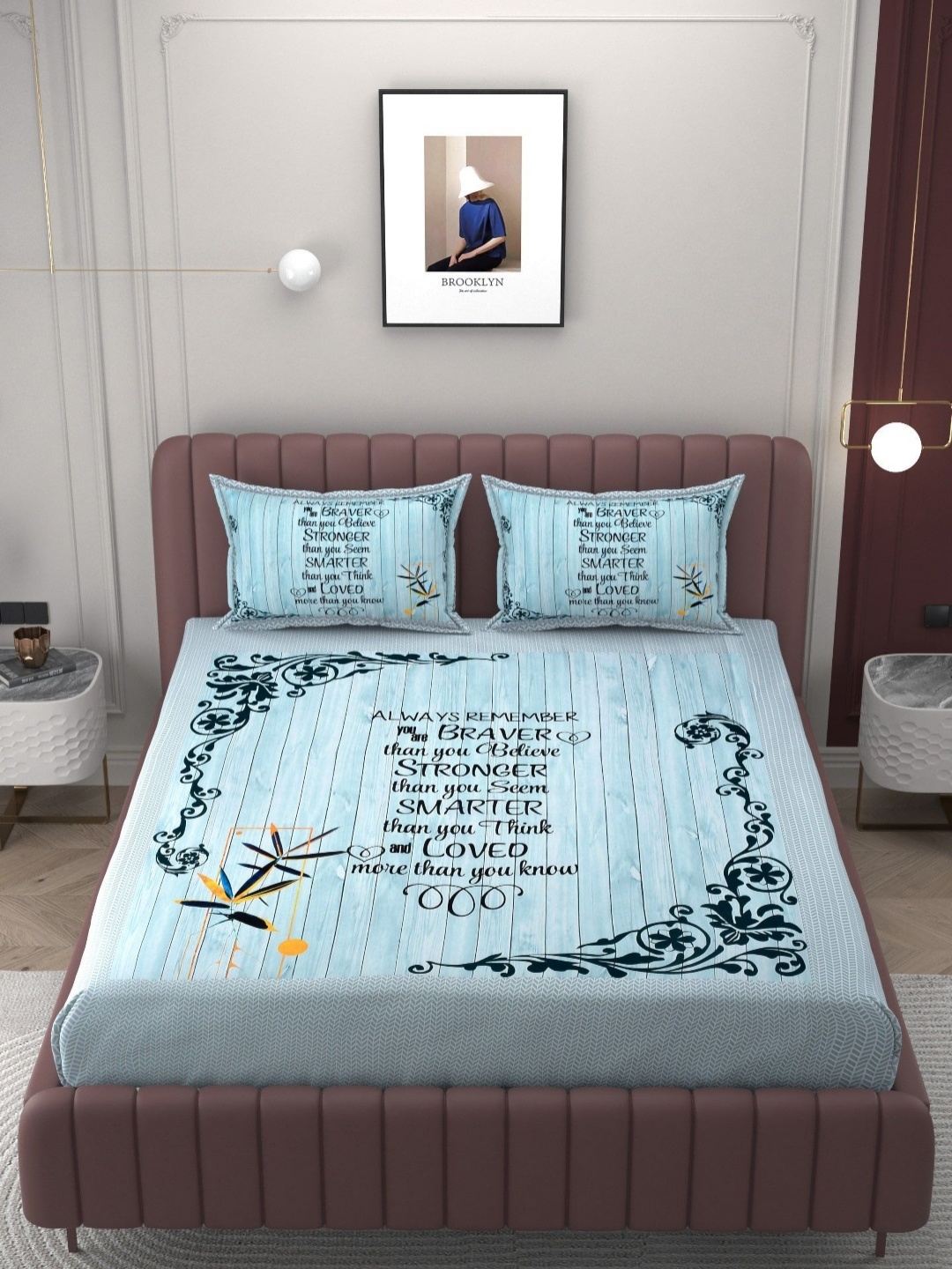 

Bromwick Blue & Black Typography Cotton 250 TC King Bedsheet with 2 Pillow Covers