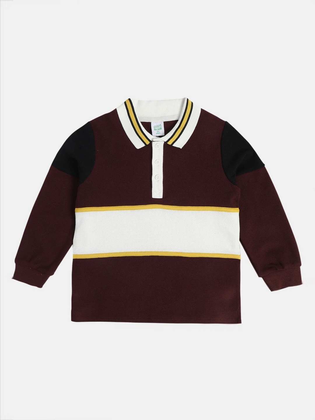 

MINI KLUB Boys Colourblocked Polo Collar Cotton T-shirt, Maroon