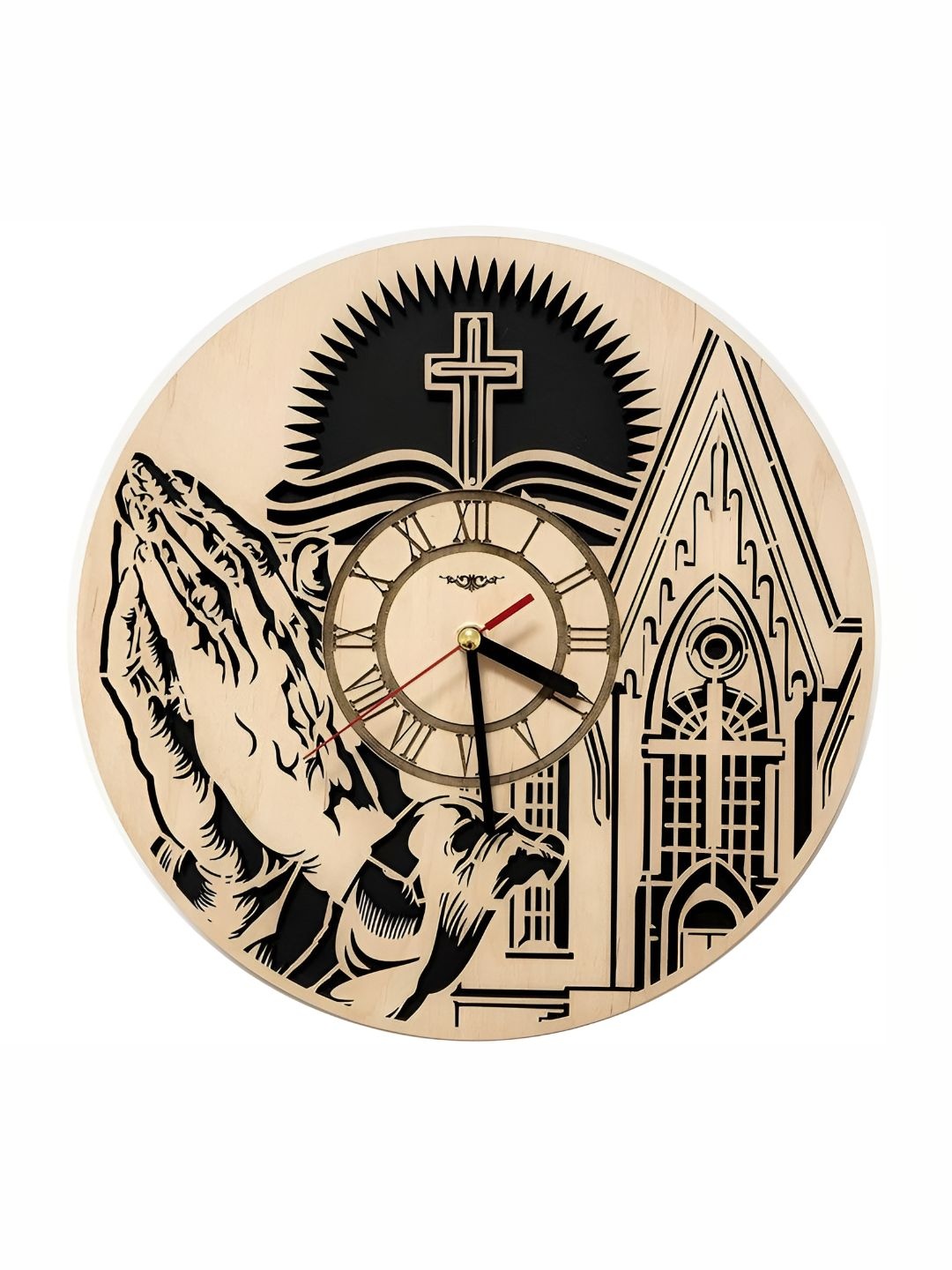 

QEZNEF Beige & Black Printed Round Analogue Wooden Wall Clock