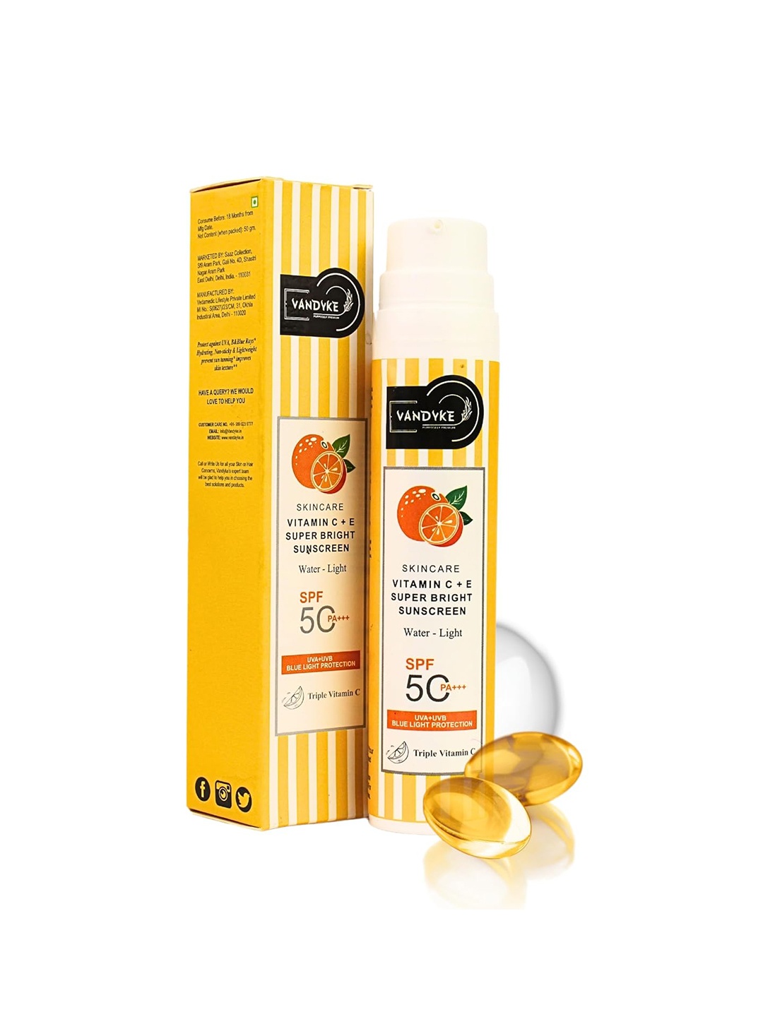 

VANDYKE Vitamin C + E Super Bright Sunscreen With SPF 50 -50g, White