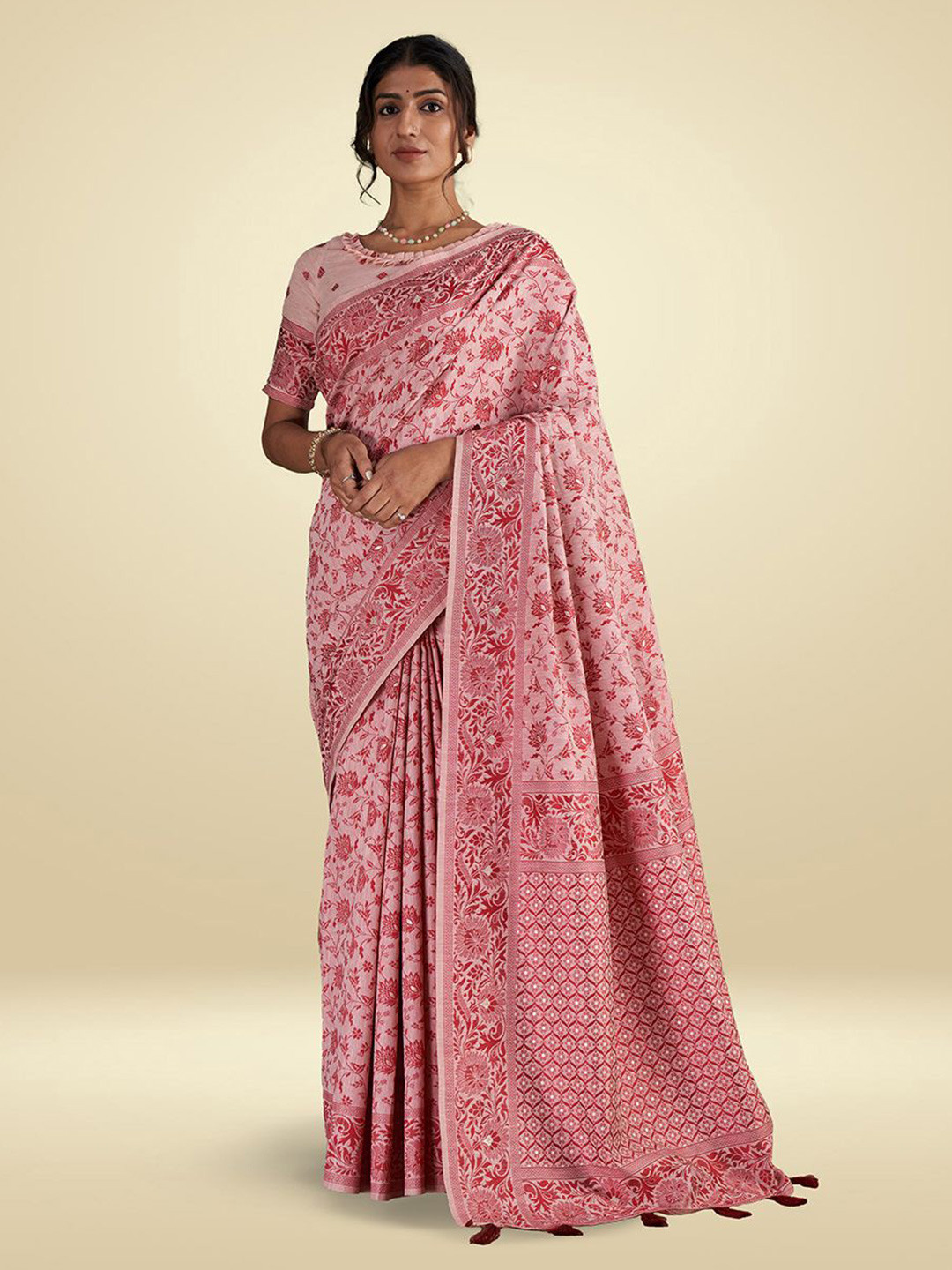 

SARHA Floral Woven Design Pure Cotton Saree, Pink