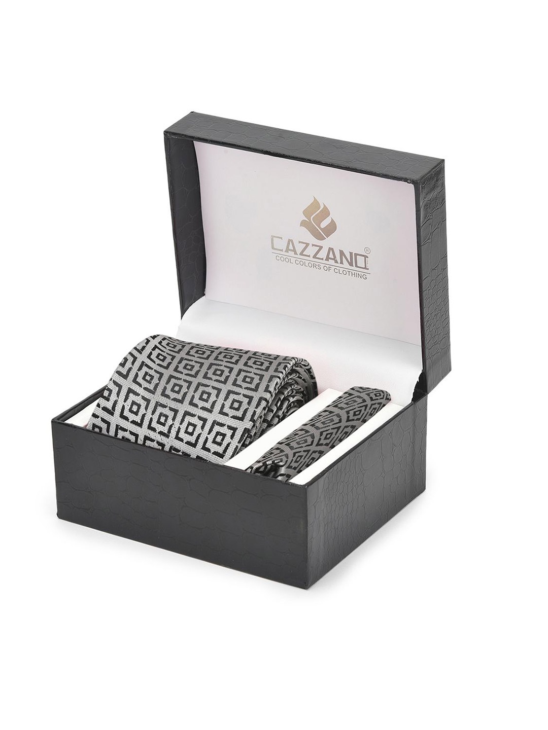 

Cazzano Men Accessory Gift Set Of Tie & Pocket Square, Grey