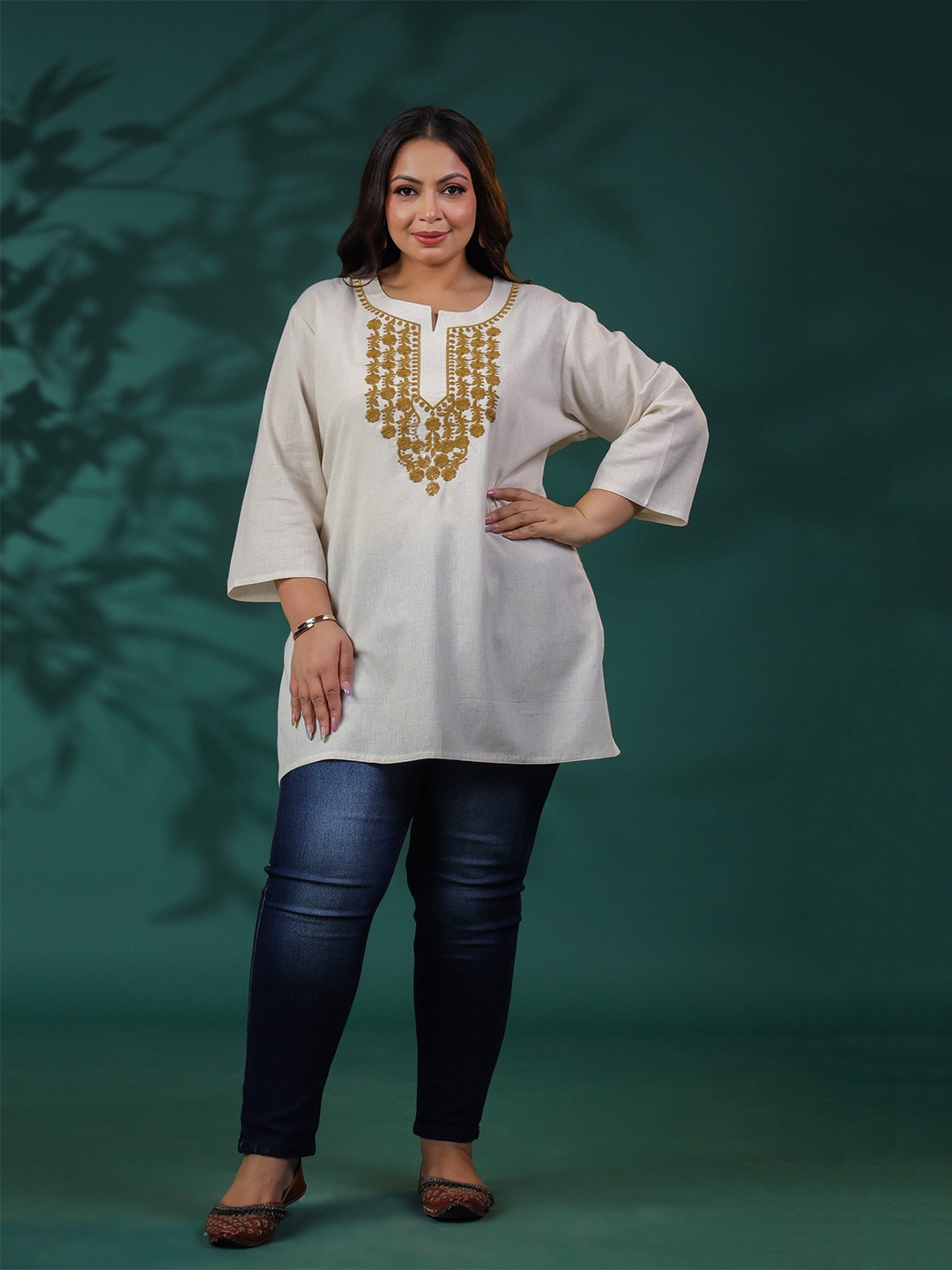 

LALI JAIPUR Women Plus Size Embroidered Tunic, Off white