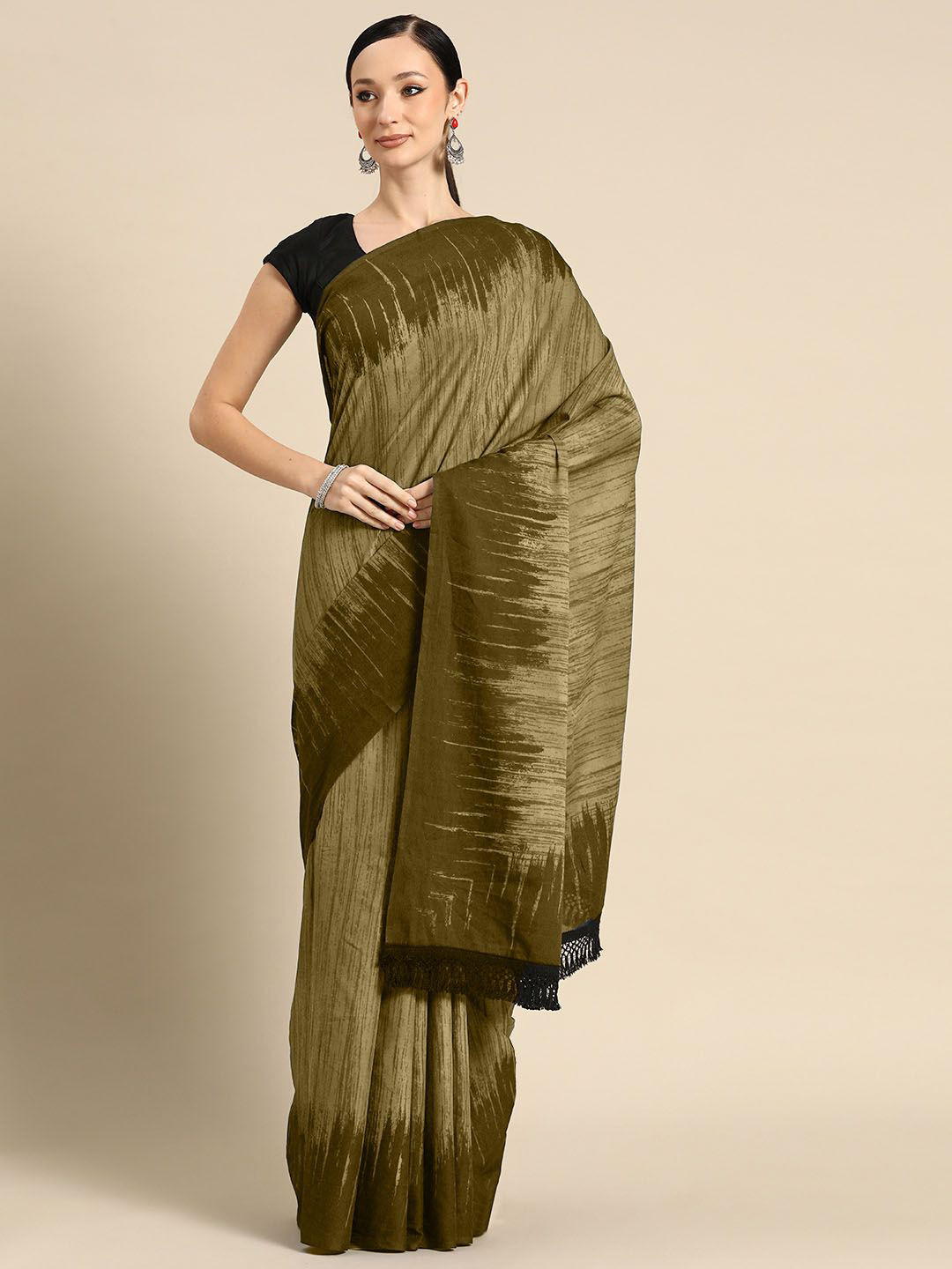 

BUTA BUTI Abstract Printed Pure Cotton Saree, Coffee brown