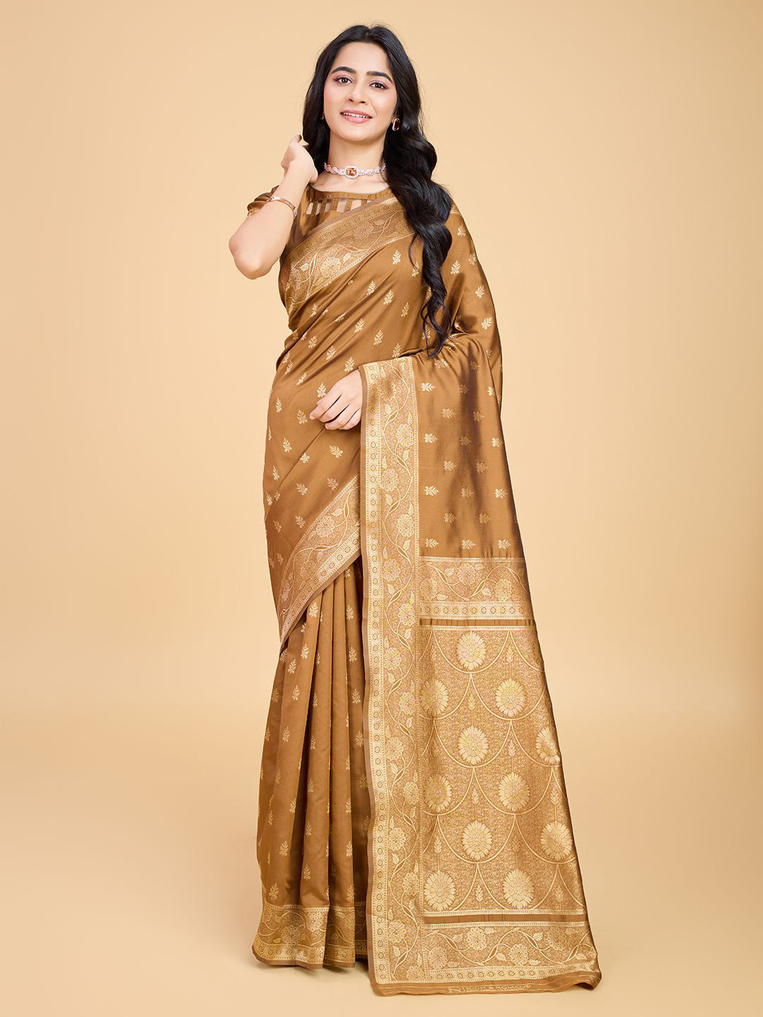 

RICH & ROMAN Woven Design Zari Pure Silk Banarasi Saree, Mustard