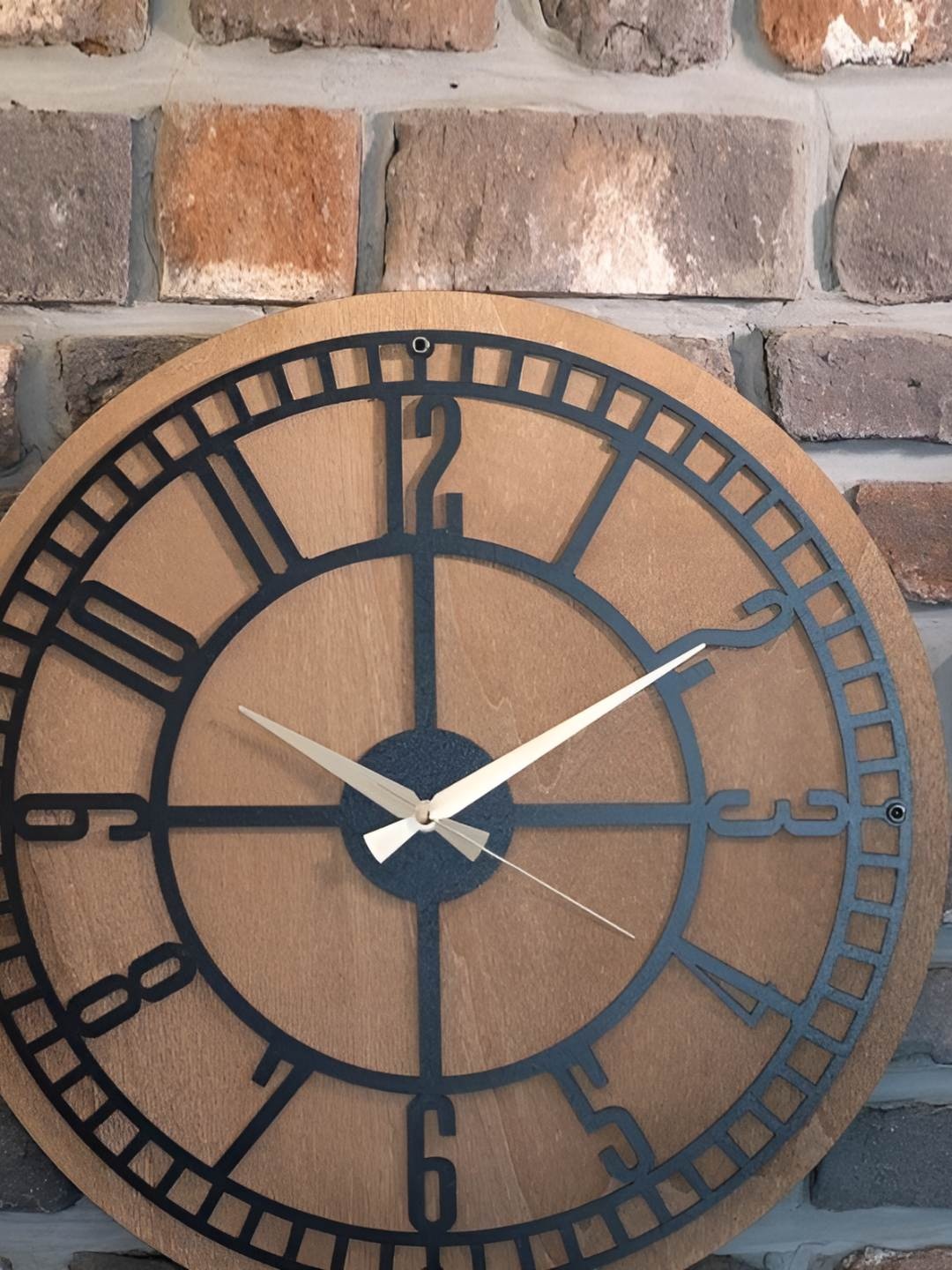 

QEZNEF Black & Brown Analogue Wooden Contemporary Wall Clock