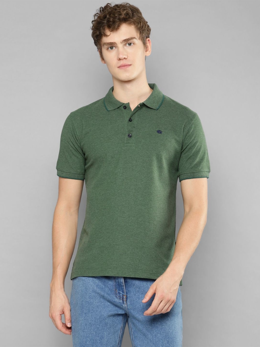 

Allen Cooper Men Solid Polo Collar Cotton T-shirt, Green