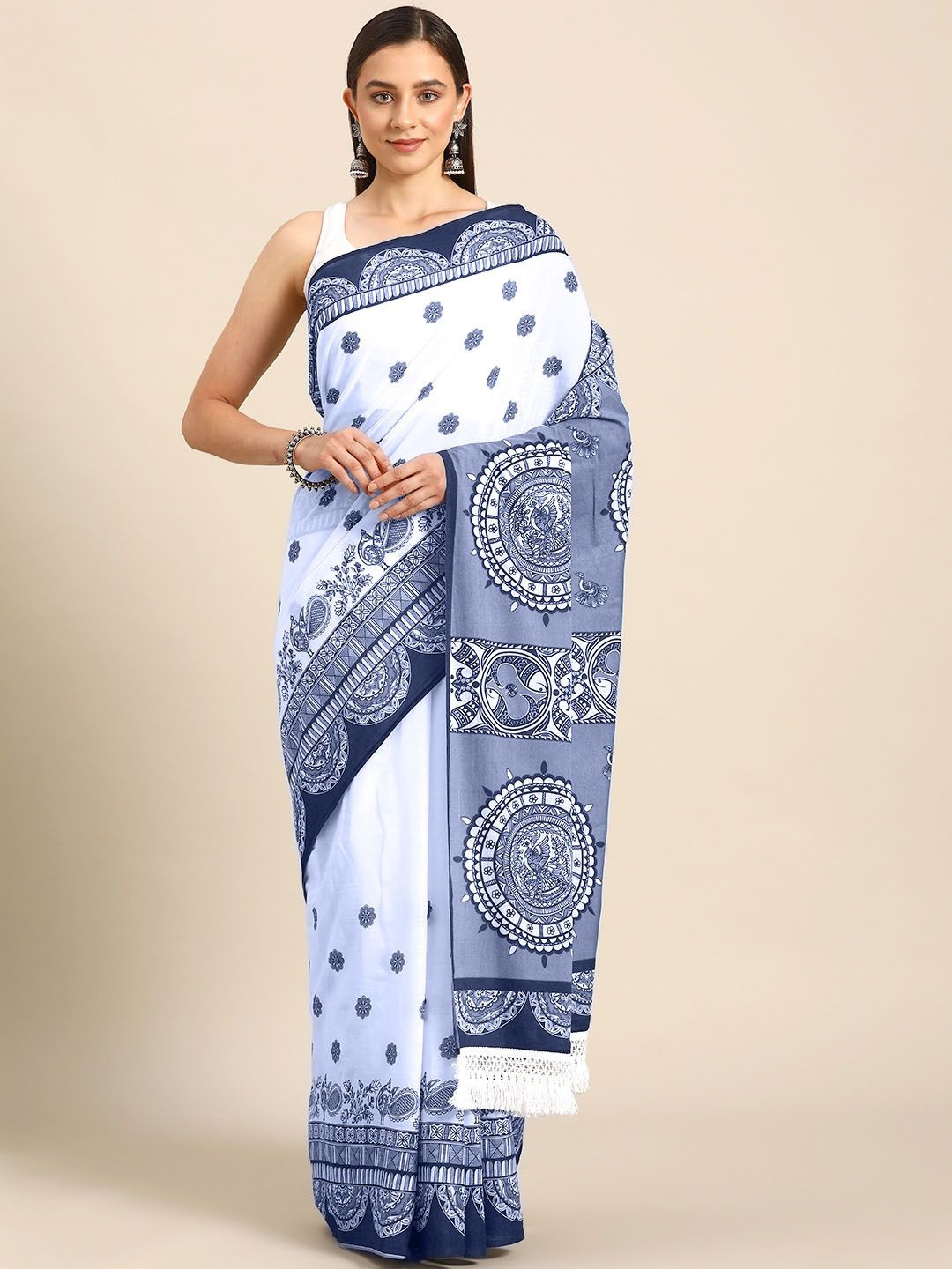 

BUTA BUTI Floral Pure Cotton Saree, Blue