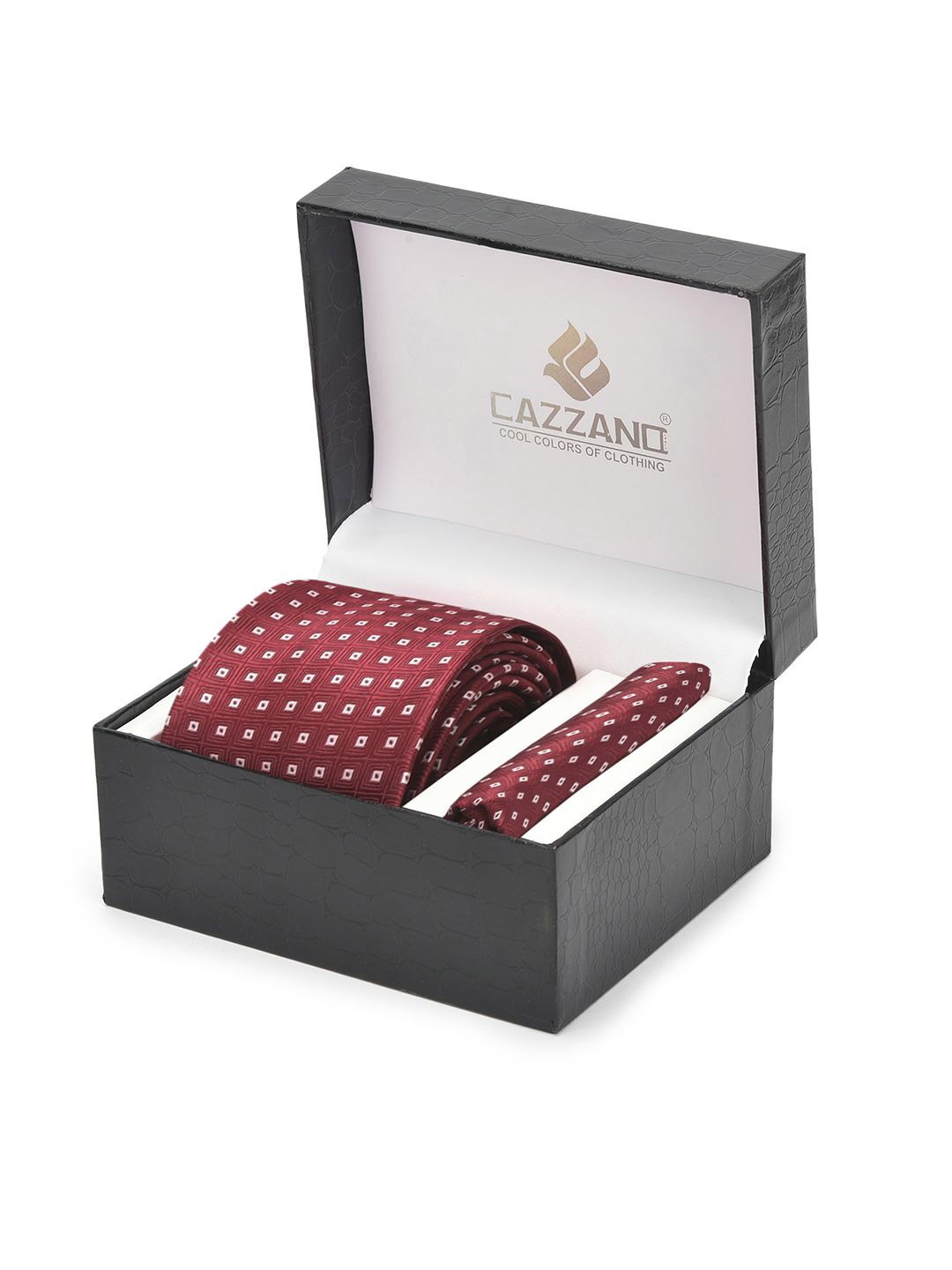 

Cazzano Men Accessory Gift Set Of Tie and Pocket Square, Maroon