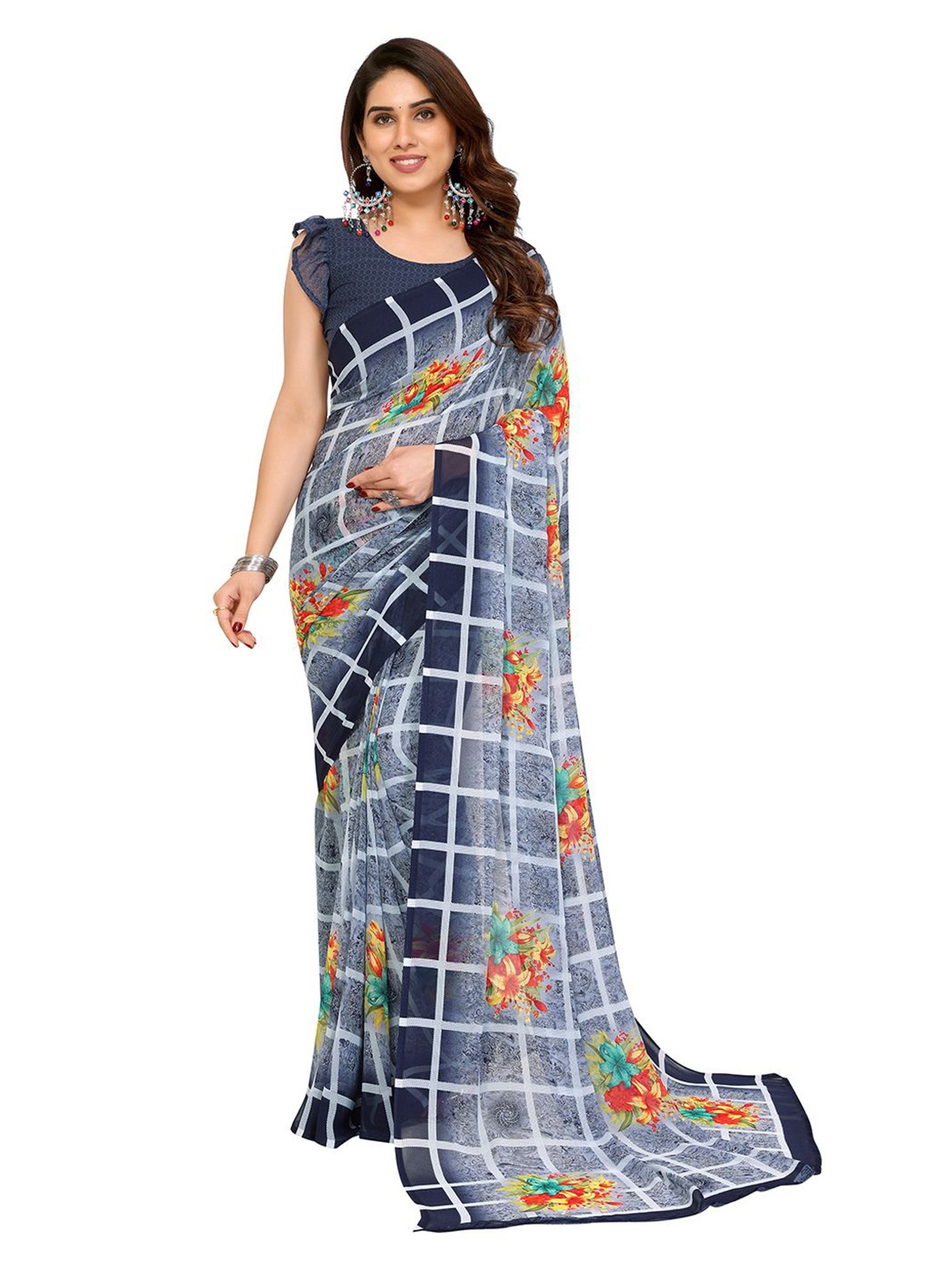 

ANAND SAREES Women Floral Saree, Grey