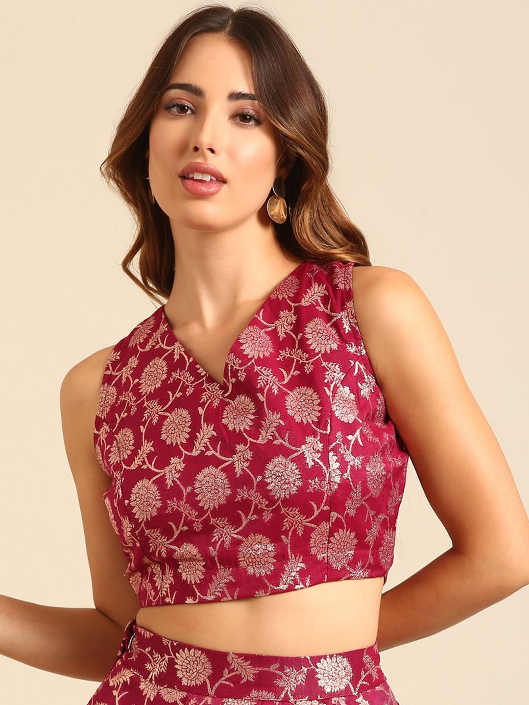 

De Moza Women Woven Design Non-Padded Brocade Saree Blouse, Purple
