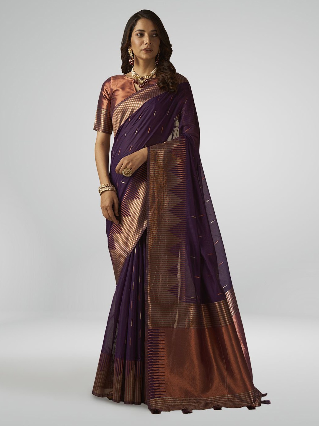 

SARHA Woven Design Zari Pure Cotton Saree, Mauve