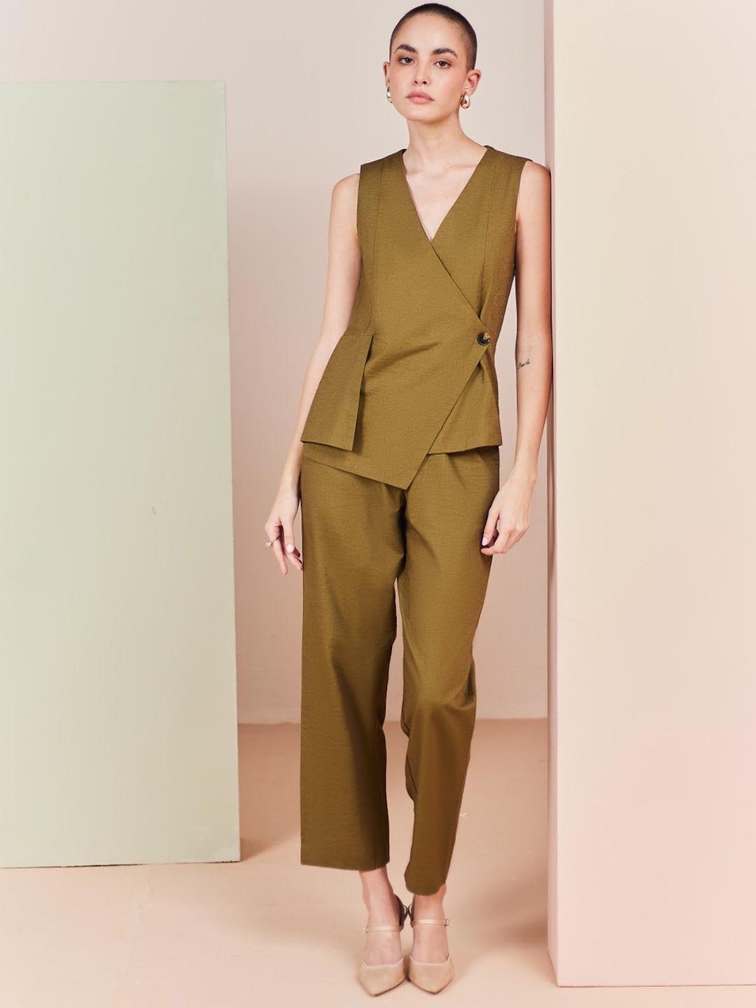 

Sage by Mala Daniella V-Neck Linen Coat With Trousers, Olive