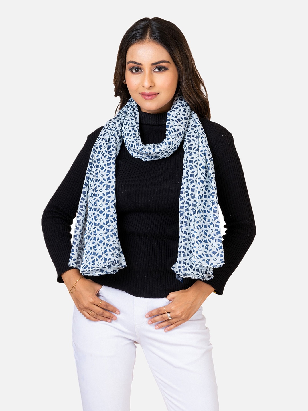 

AQVA Women Printed Scarf, Navy blue