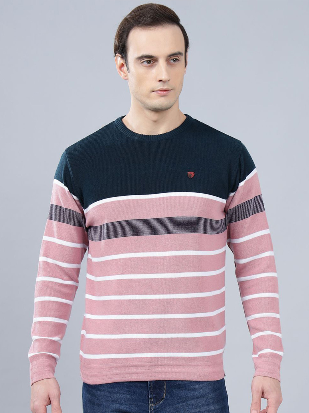 

Cantabil Men Striped Full Sleeve Sweater Pullover, Pink