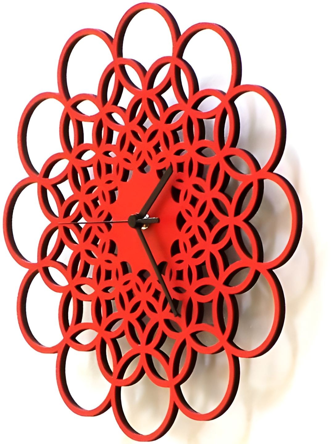 

QEZNEF Red Textured Floral Analogue Wooden Wall Clock Without Glass