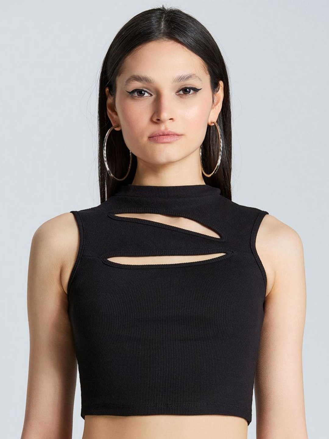 

ZOMODA Women Solid Round Neck Cotton Top, Black