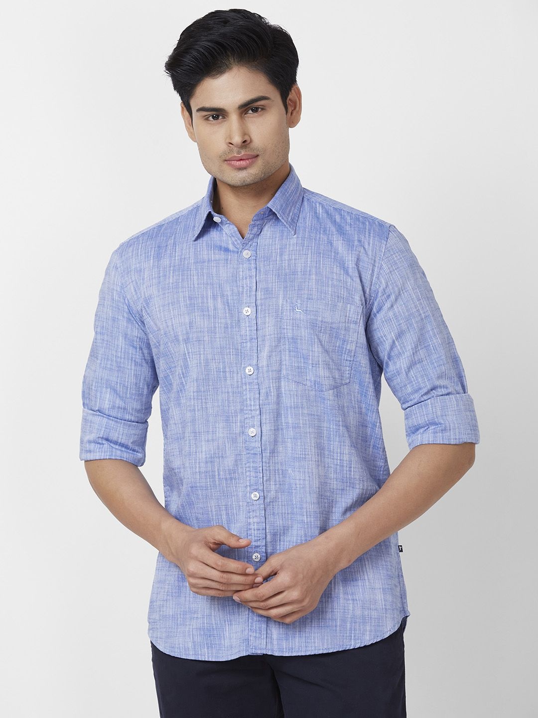 

Parx Men Spread Collar Solid Cotton Slim Fit Casual Shirt, Blue