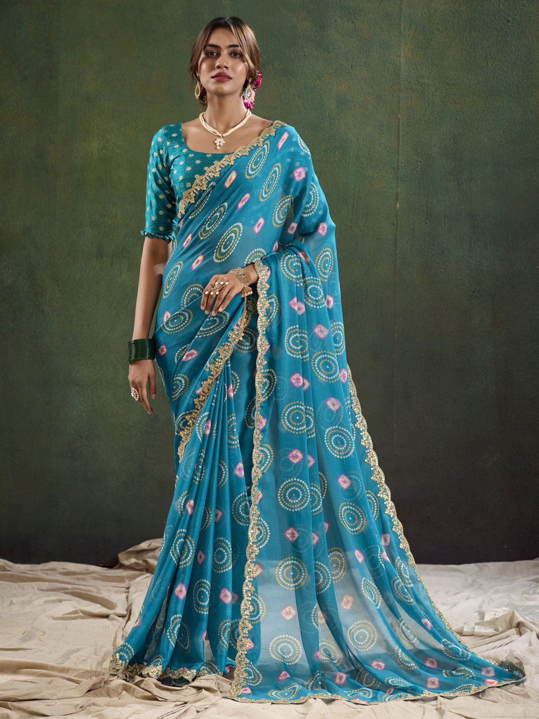 

Anouk Ethnic Motifs Printed Sequinned Saree, Blue