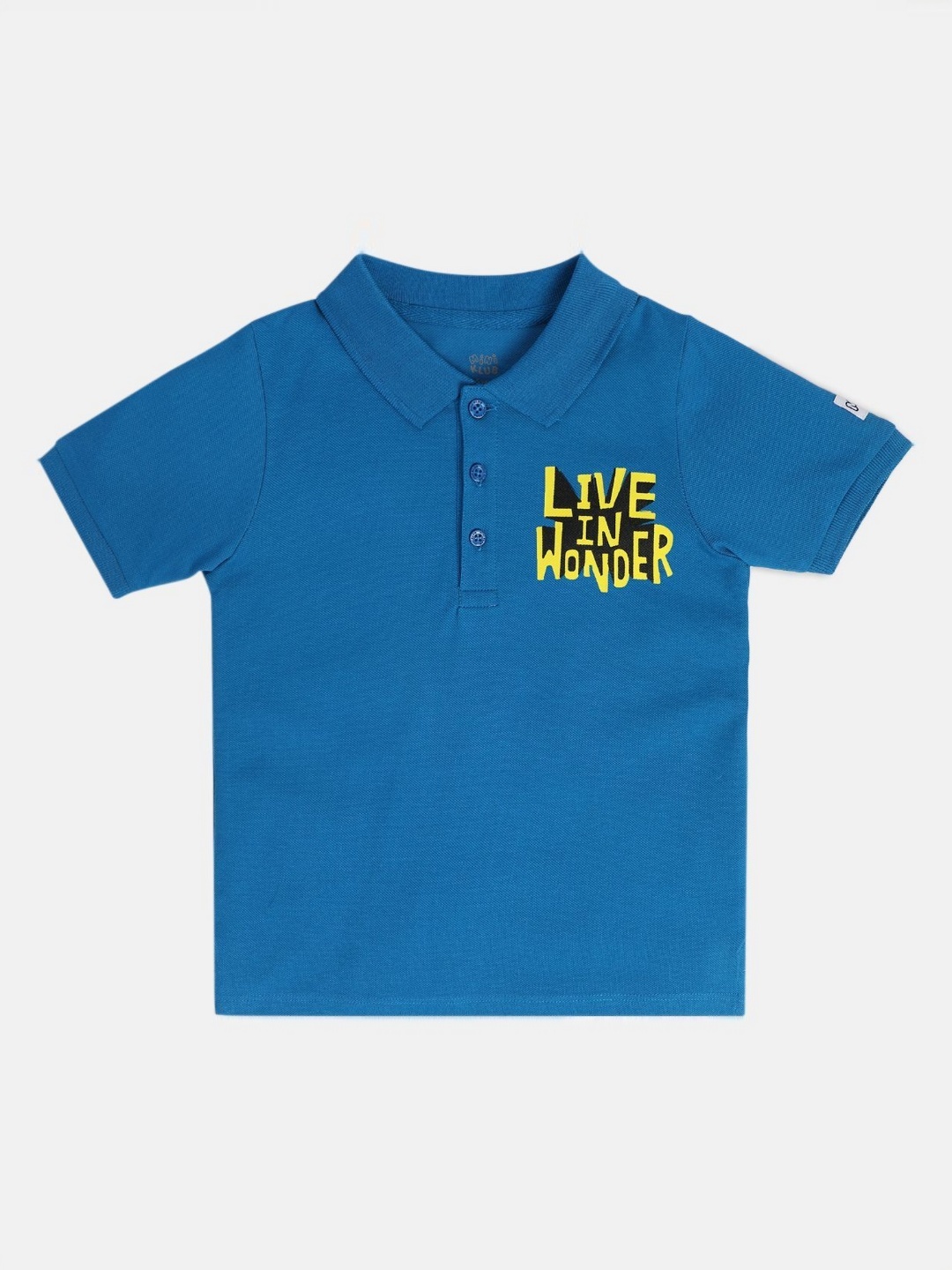 

MINI KLUB Boys Typography Printed Polo Collar Cotton T-shirt, Blue