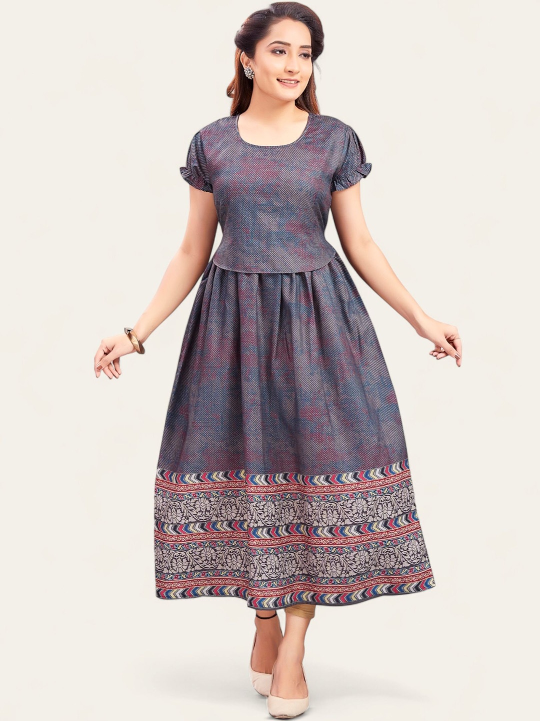 

RITIJYA Floral Print Maternity Fit & Flare Maxi Dress, Grey