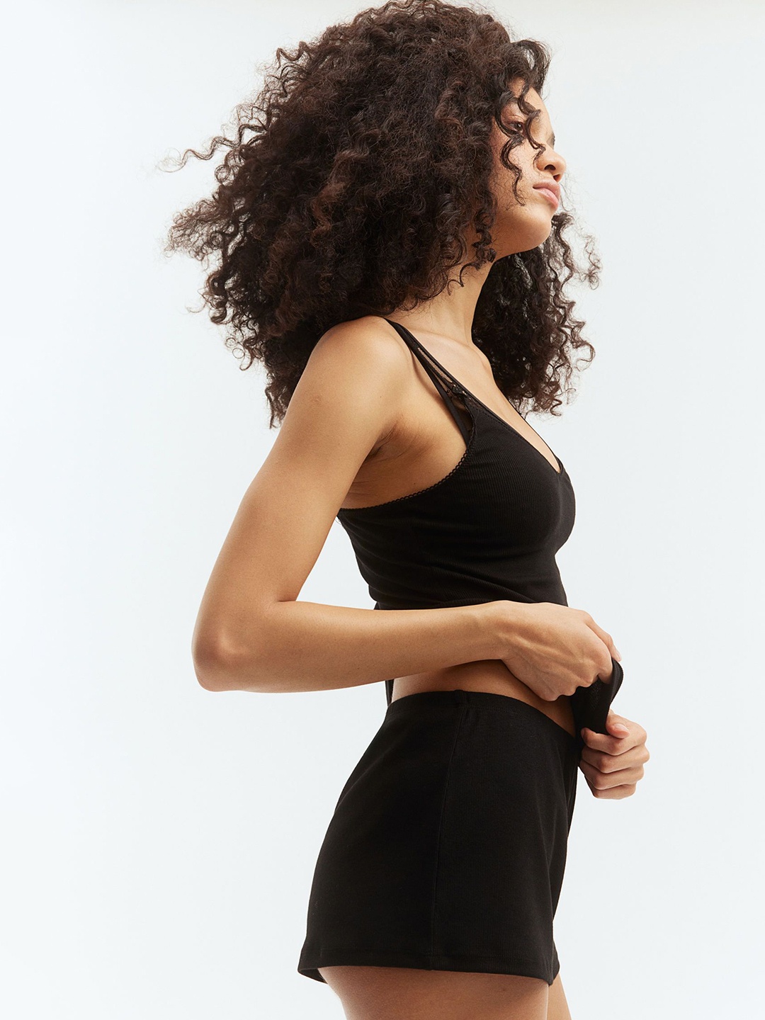 

H&M Strappy Top & Shorts Night Suits, Black