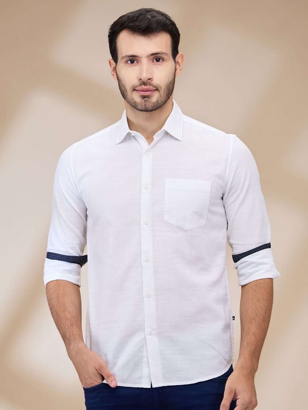 

Parx Men Spread Collar Solid Cotton Slim Fit Casual Shirt, White