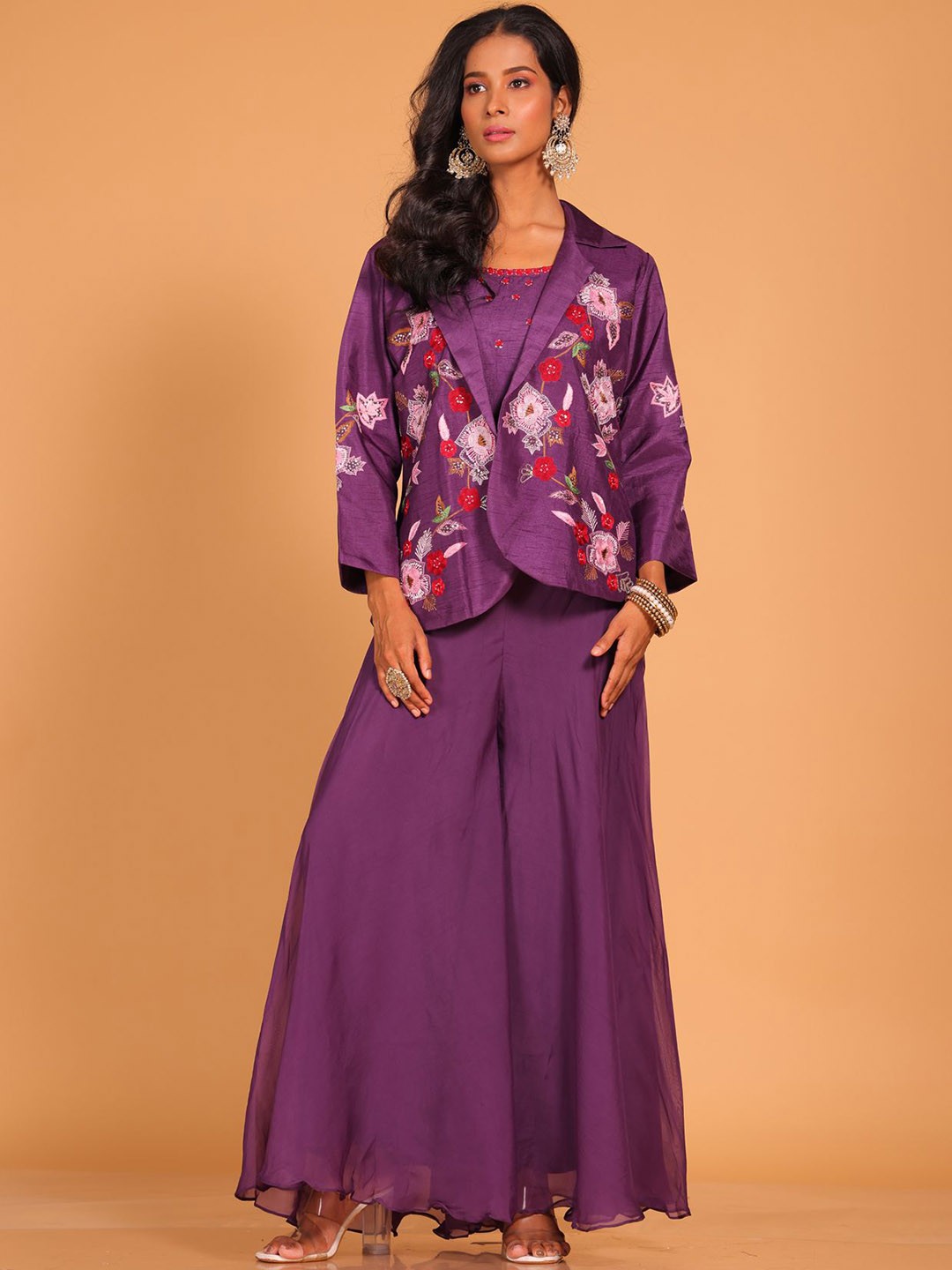 

Morchari Embroidered Top & Jacket With Sharara Co-Ords, Mauve
