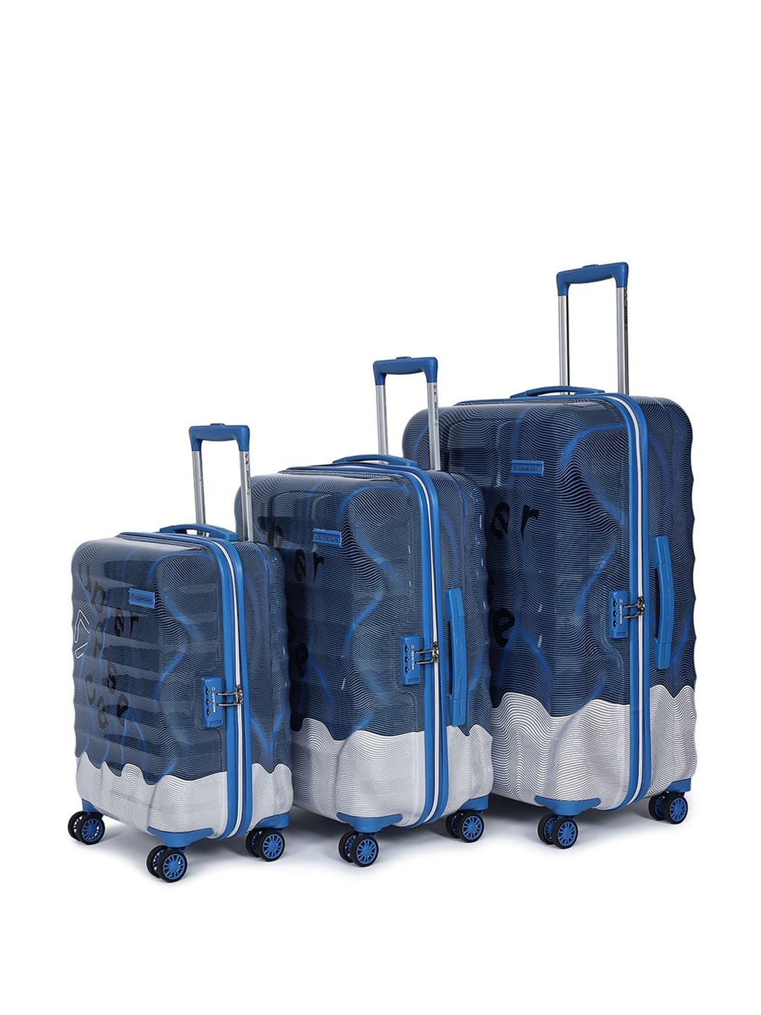 

uppercase Unisex Set Of 3 Printed Hard-Sided Trolley Bag, Blue