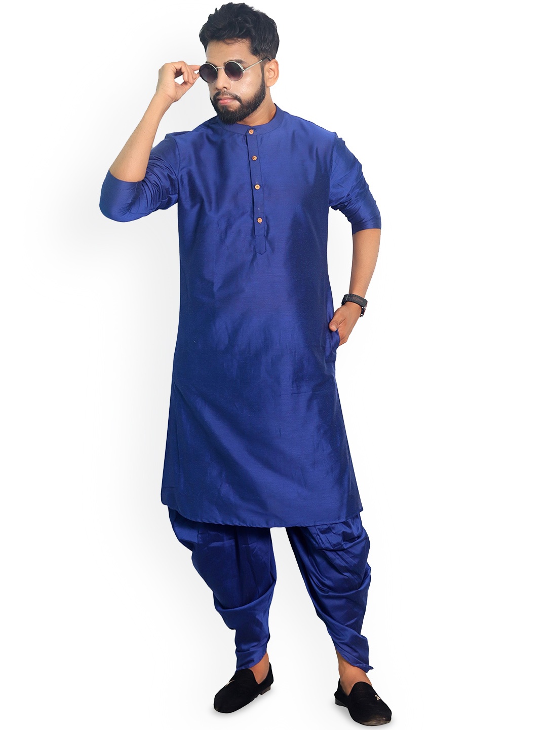 

House of Aqss Mandarin Collar Silk Straight Kurta, Blue