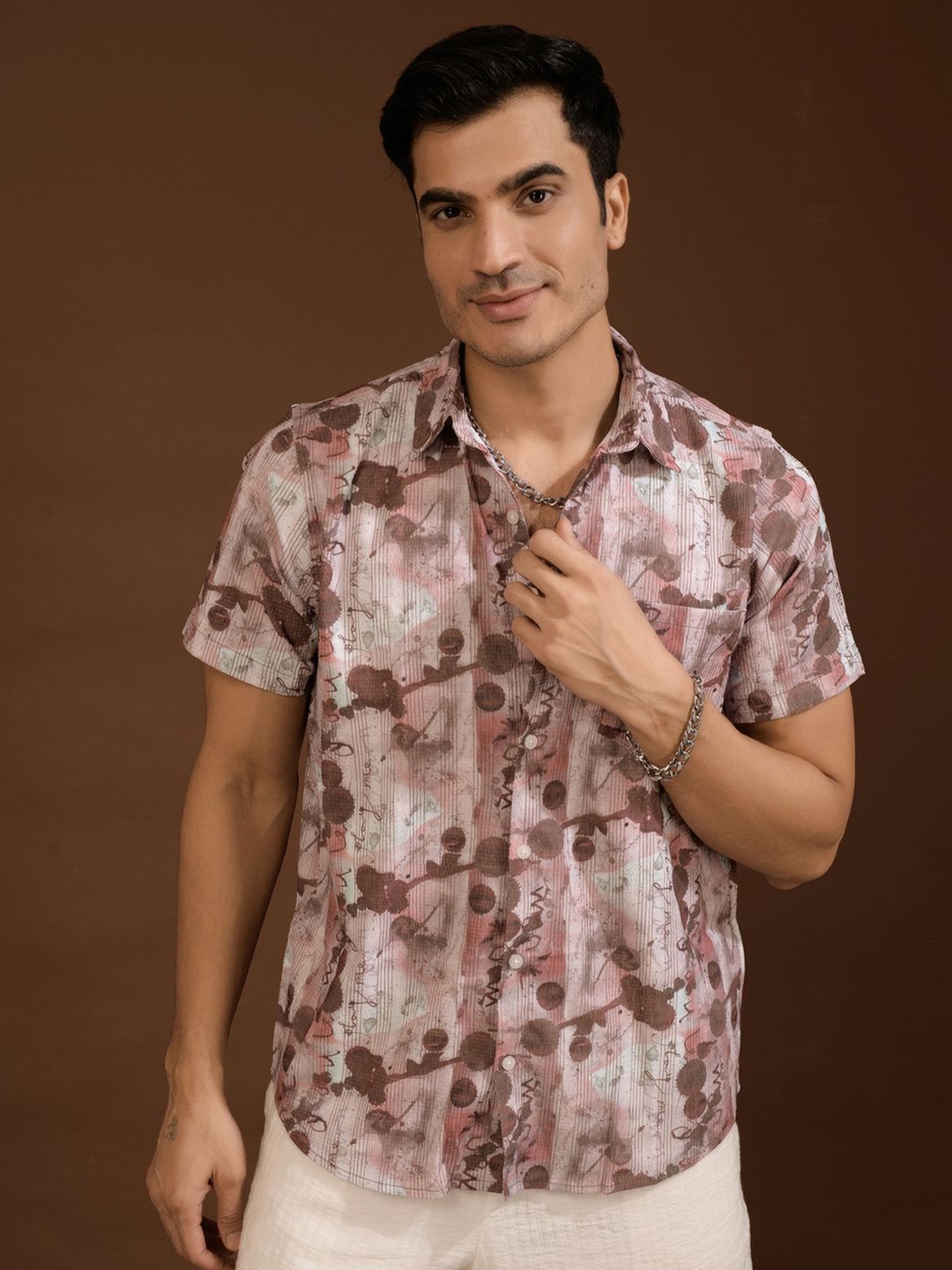 

BAESD Men Standard Spread Collar Abstract Printed Polycotton Casual Shirt, Brown