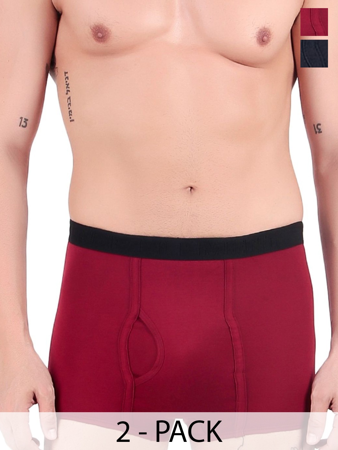 

inner element Pack Of 2 Pure Cotton Short Trunks MINI_TRUNK_Marun_Black_PK2_XS, Maroon