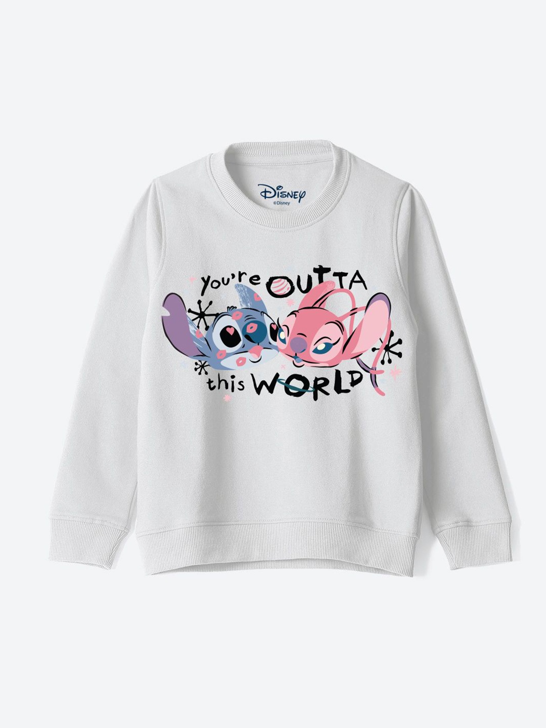 

YK Disney Girls Graphic Printed Round Neck Cotton Pullover Sweatshirt, White